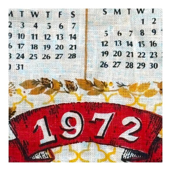 Vintage 1972 Linen Kitchen Calendar Tea Towel Rustic Pantry Cottage Core Boho - Picture 3 of 5